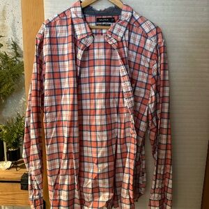 Nautica Men's Orange and Blue Plaid Shirt